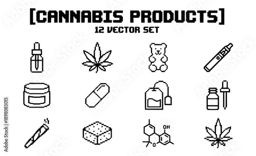 Cannabis Products CBD Vector Set - 12 Medical Marijuana Oil and Edibles Silhouettes