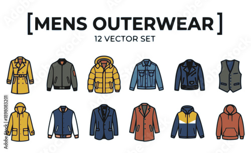 Men's Outerwear Vector Set - 12 Jackets Coats and Winter Fashion Silhouettes