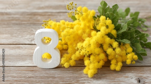 Wallpaper Mural Bright yellow flowers symbolize joy and strength, beautifully paired with a white number eight that represents March 8, International Women's Day, honoring women's contributions worldwide Torontodigital.ca