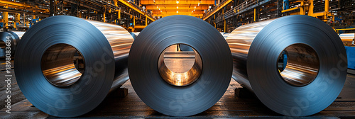 Large aluminum steel rolls in a factory setting Generative AI