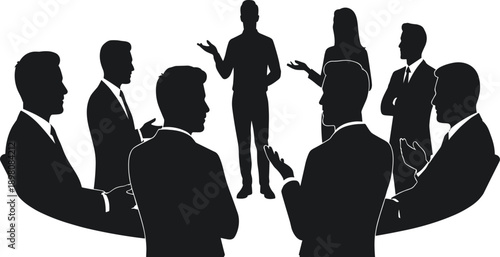 Business Meeting and Professional Discussion Silhouette Illustration Showing Corporate Team Communication, Leadership Conversation, Negotiation, and Strategic Collaboration Concepts