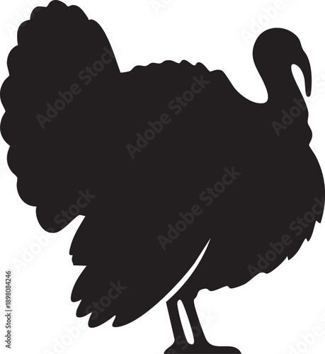 Black silhouette of a turkey bird standing alone  isolated on white background