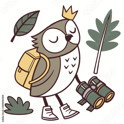 Evergreen Trails colored Owl with a Peaceful touch, placed in a Forest adventure theme and styled with with a tiny crown