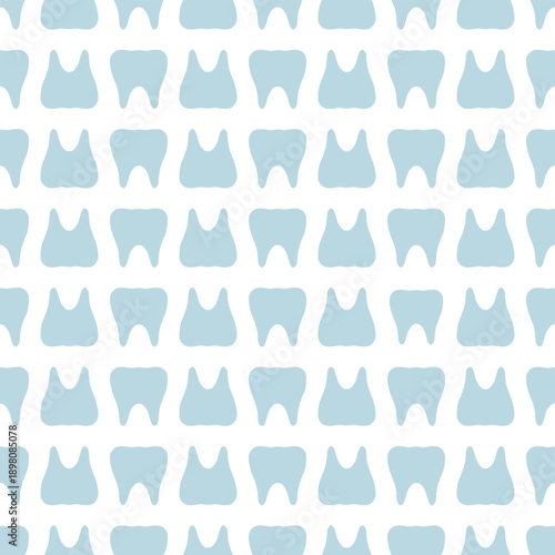 Soft Blue Tooth Pattern with Repeating Dental Shapes on Clean White Background