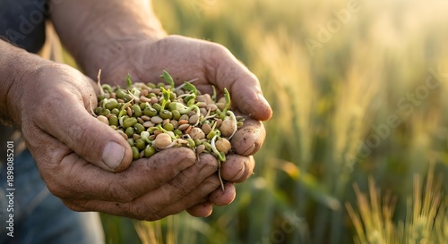 Farmer Hands Holding Organic Sprouted Beans Harvest Concept for World Pulses Day Agriculture