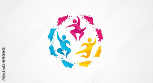 Vibrant human figures dancing in colorful abstract motion graphic design