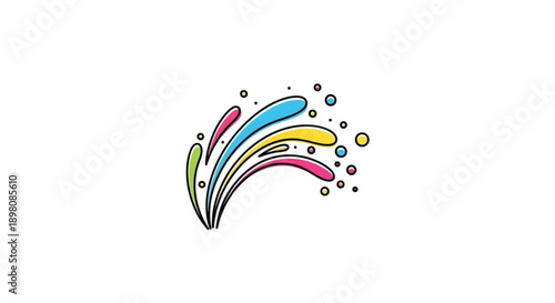 Colorful whisk icon with rainbow swirls and bubbles on white background