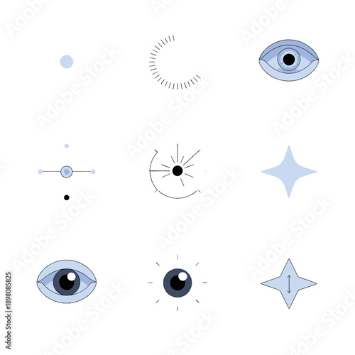 Professional vector icons for ambient gaze control and zero UI interfaces. These assets support eye-tracking accessibility and low-friction navigation for advanced XR systems and calm tech software.