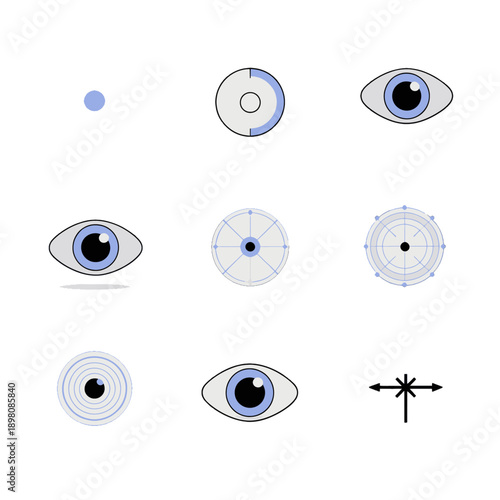 Professional vector icons for ambient gaze control and zero UI interfaces. These assets support eye-tracking accessibility and low-friction navigation for advanced XR systems and calm tech software.