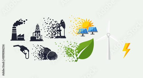 Renewable energy vs fossil fuels icons