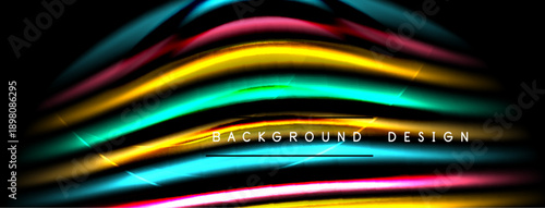 Abstract lines create vibrant wave pattern. Dark background emphasizes colorful glowing shapes, modern design element.