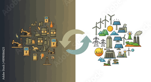 Renewable Energy vs Fossil Fuels Sustainable Future Concept