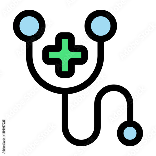 Stethoscope and Medical Cross Healthcare Outline Icon Design