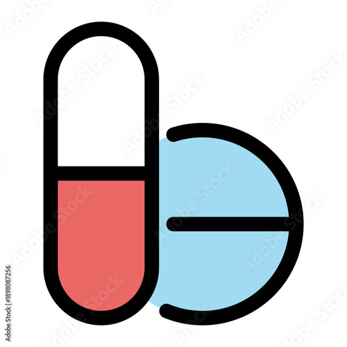 Pill and Capsule Medicine Icon Flat Line Style Illustration