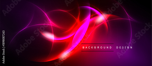 Abstract neon light streaks, vibrant purple, red hues. Dynamic flow, modern design element. Background suggests energy, movement.
