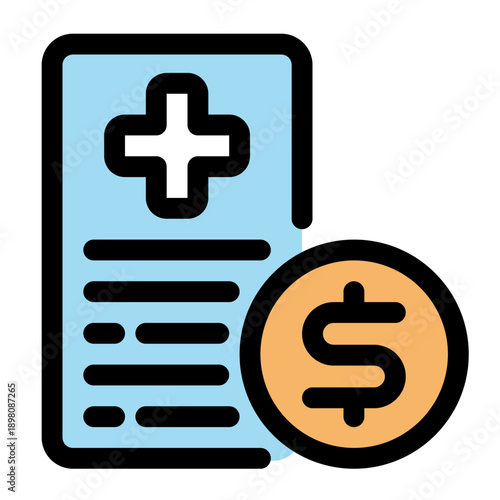 Health Insurance Payment Icon Medical Bill and Dollar Coin