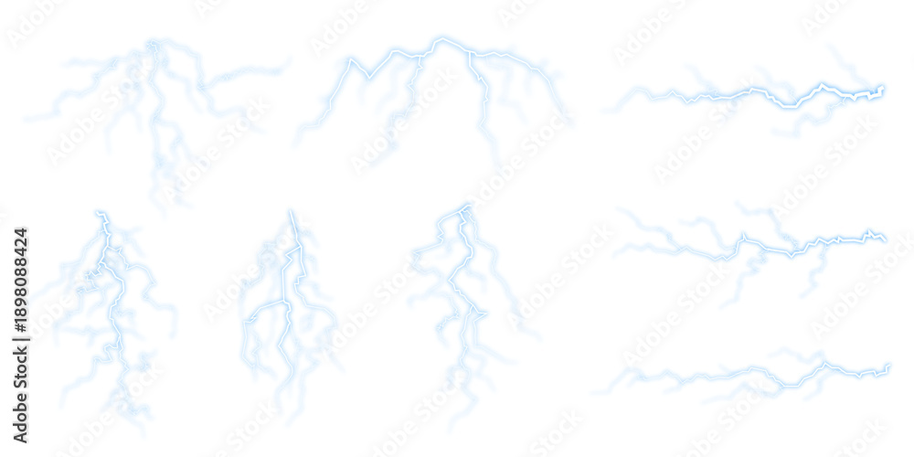 Fototapeta premium PNG blue lightning effect, transparent background Here is a blue electric lightning arc image in PNG format designed for overlays, showcasing a transparent background