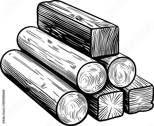 Stacked wooden logs and beams in various shapes and textures timber, construction, natural material, lumber pile