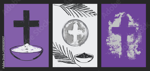 Minimalist Purple Ash Wednesday Cross and Lenten Christian Poster Set
