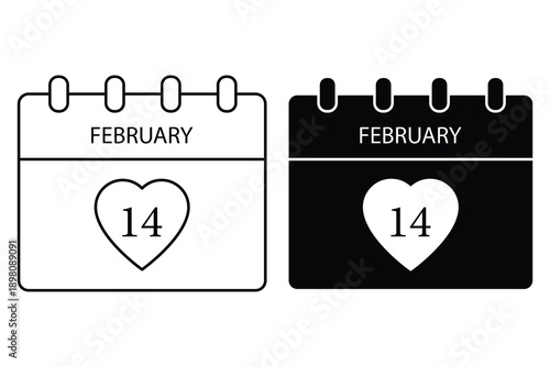 Valentines Day calendar icon with heart symbol. February 14 calendar icon. Happy valentines day.