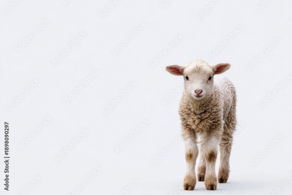 Obraz premium Adorable lamb standing alone on white background