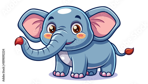 Very beautiful adorable elephant cartoon illustration on a white background, featuring rounded flat shapes and joyful expression for children t-shirts and baby apparel.
