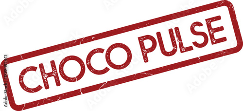 Choco Pulse red grunge rubber stamp for energetic confectionery product packaging and branding