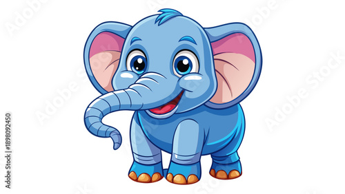 Very beautiful adorable elephant cartoon illustration on a white background, featuring rounded flat shapes and joyful expression for children t-shirts and baby apparel.
