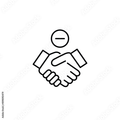 Handshake and minus. Partnership ended, business agreement cancelled. Pixel perfect, editable stroke vector icon