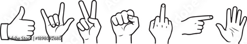 Hand signs and gestures illustrated in a simple, clear, and easy-to-understand manner isolated on white background, Vector