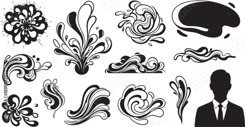 A collection of intricate black and white floral and ornamental designs isolated on white background, Vector