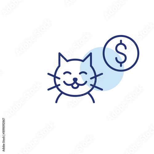 Cat and dollar. Pet cost, cat care payment, veterinary expense. Pixel perfect, editable stroke vector icon