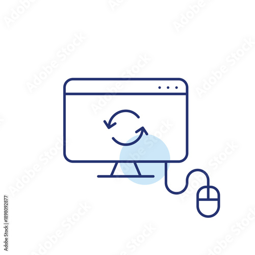 Refresh arrows on computer screen and mouse. System update, software upload and installation. Pixel perfect, editable stroke vector icon