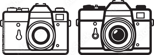 Vintage cameras with teardrop-shaped lens details on a transparent background isolated on white background, Vector