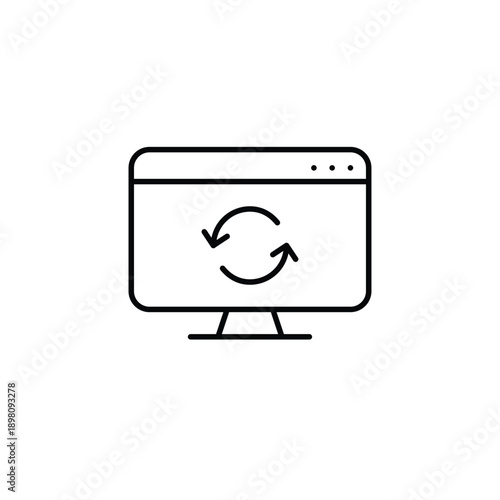 Refresh arrows on computer screen. System update, software upload and installation. Pixel perfect, editable stroke vector icon