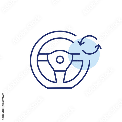 Steering wheel and refresh arrows. Navigation update, vehicle system maintenance. Pixel perfect, editable stroke vector icon
