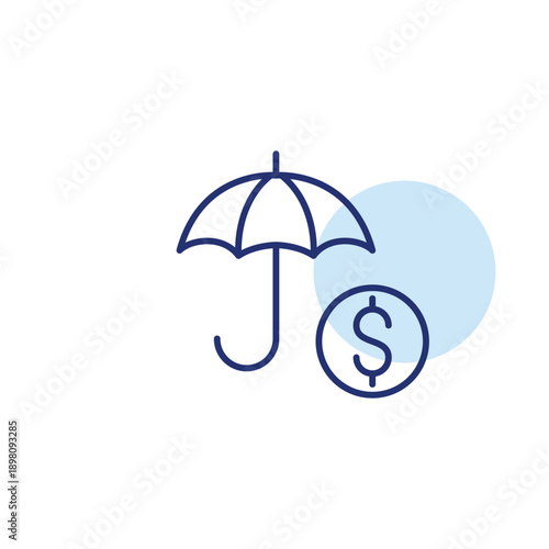 Dollar under umbrella. Investment insurance cost. Savings protection. Pixel perfect, editable stroke vector icon