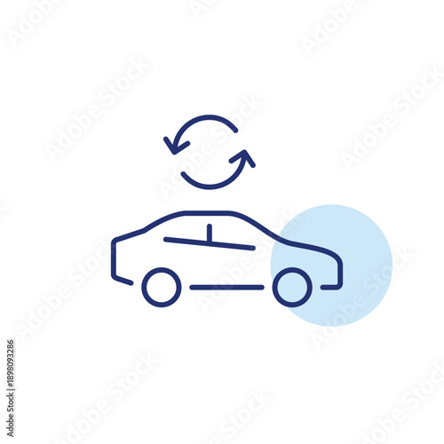 Car and renew arrows. Ride refresh, booking changed. Pixel perfect, editable stroke vector icon