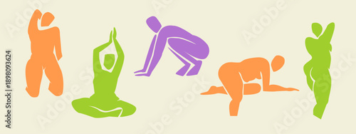 Woman figures contemporary abstract silhouette, hand drawn cut out feminine form different poses. Flat collage mid-century style, applique unique design, female shape poster, decorative art. Isolated.