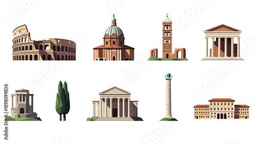 Iconic italian landmarks in minimalist flat design for creative projects