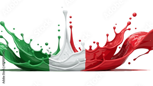 Italian flag color splash: green, white, and red paint wave symmetry