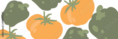 Art & Illustration Mixed vegetables seamless pattern with tomatoes, carrots, cucumbers and bell peppers