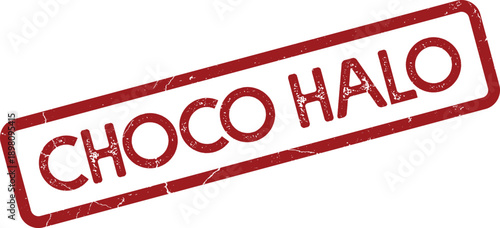 A bold red stamp mark showcasing Choco Halo text with a worn grunge effect