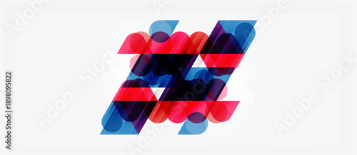 Abstract graphic design. Overlapping circles create hashtag symbol. Red, blue, cyan colors dominate composition. Modern aesthetic.