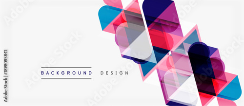 Abstract geometric shapes overlap, creating vibrant colorful design. Modern background with translucent elements. Minimalist style.