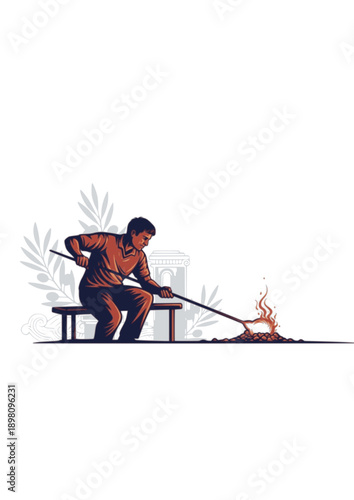 Traditional Glassblower Artisan Silhouette Mediterranean Craftsmanship Local Flavor Heritage Vector Illustration