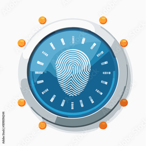 Advanced biometric fingerprint scanner icon for secure digital identification, personal data protection, and access control systems, symbolizing modern authentication technology