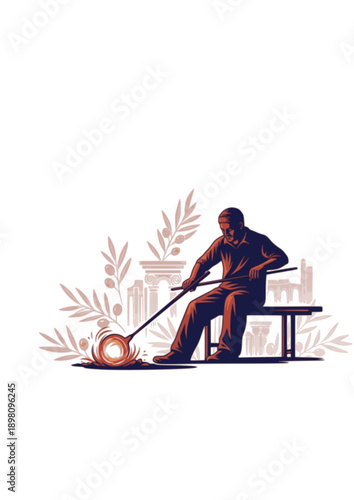 Traditional Glassblower Artisan Silhouette Mediterranean Craftsmanship Local Flavor Heritage Vector Illustration