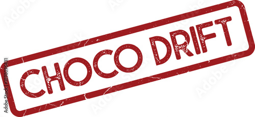 Choco Drift word in a vintage textured red ink stamp impression perfect for confectionery branding
