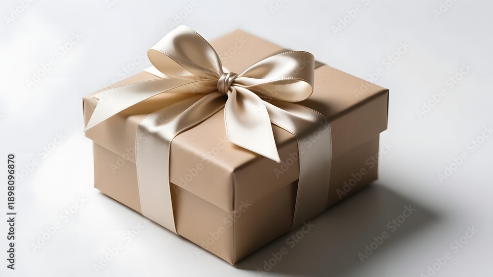 Obraz premium Luxury Beige Gift Box with Satin Bow on Light Background